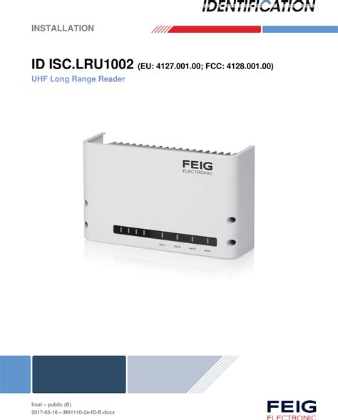 LRU1002A RFID UHF Reader User Manual manual Feig 